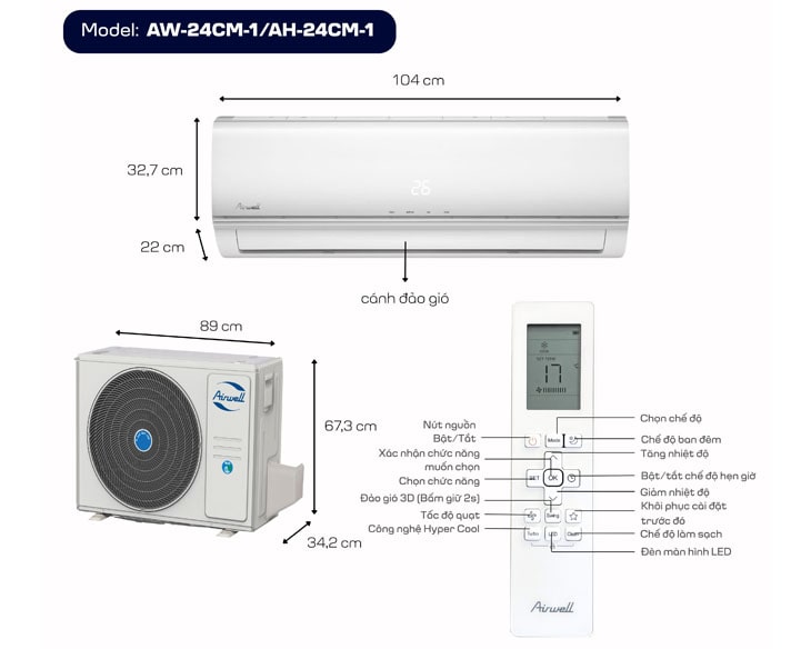 Máy lạnh Airwell 2.5 HP AW-24CM-1 giá tốt | Điện máy Phúc Anh Máy lạnh Airwell 2.5 HP AW-24CM-1 giá tốt | Điện máy Phúc Anh - hình ảnh sản phẩm