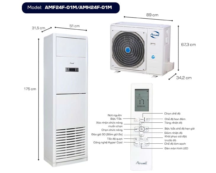 Máy lạnh tủ đứng Airwell 2.5 HP AMF24F-01M | Điện máy Phúc Anh Máy lạnh tủ đứng Airwell 2.5 HP AMF24F-01M | Điện máy Phúc Anh - hình ảnh sản phẩm