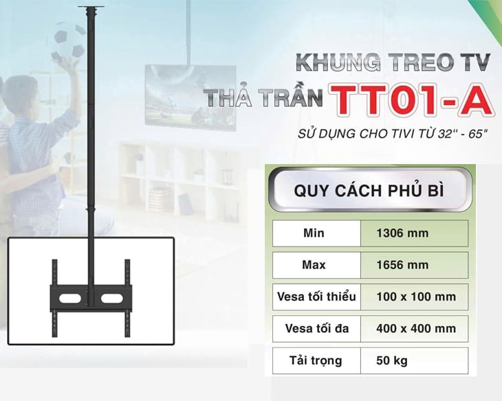 Khung treo tivi thả trần Cảnh Phong TT01-A 32-65 inch Khung treo tivi thả trần Cảnh Phong TT01-A 32-65 inch - hình ảnh sản phẩm
