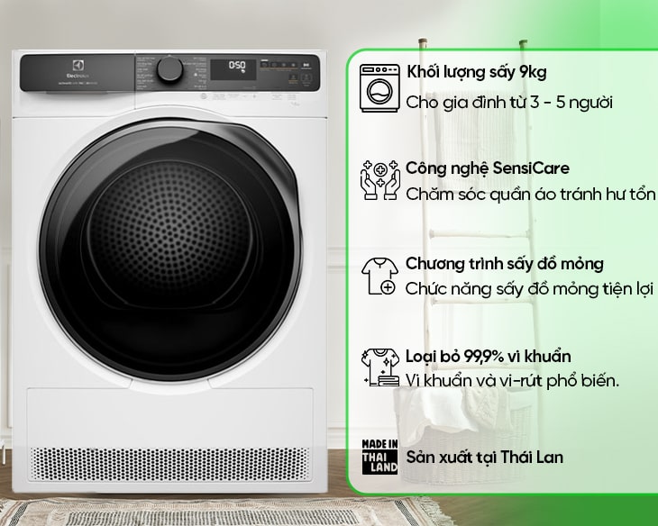 Máy sấy bơm nhiệt Electrolux UltimateCare 9 kg EDH903R7WC Máy sấy bơm nhiệt Electrolux UltimateCare 9 kg EDH903R7WC - hình ảnh sản phẩm