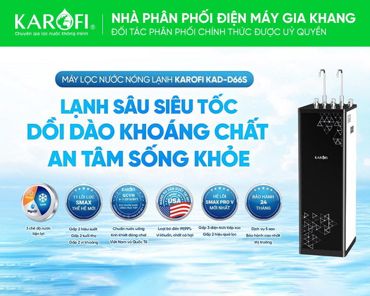 Máy lọc nước nóng lạnh Karofi KAD-D66S chính hãng Máy lọc nước nóng lạnh Karofi KAD-D66S chính hãng - góc nhìn 4