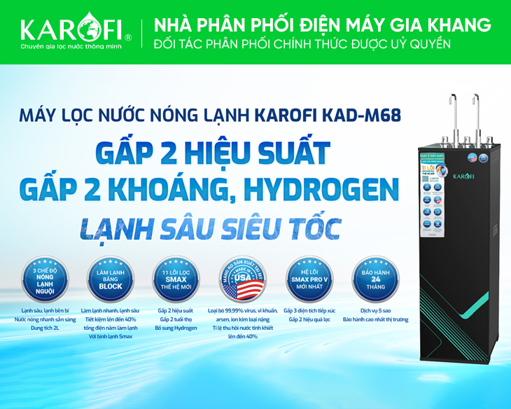 Máy lọc nước nóng lạnh Karofi KAD-M68 chính hãng, giao nhanh Máy lọc nước nóng lạnh Karofi KAD-M68 chính hãng, giao nhanh - góc nhìn 2