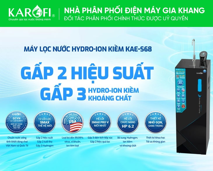 Máy lọc nước Hydro-ion kiềm Karofi KAE-S68 model mới 2024 Máy lọc nước Hydro-ion kiềm Karofi KAE-S68 model mới 2024 - góc nhìn 5