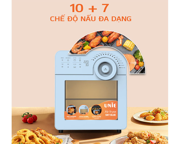 Nồi chiên không dầu 14.5 lít UNIE UNSKYBLUE chính hãng Nồi chiên không dầu 14.5 lít UNIE UNSKYBLUE chính hãng - góc nhìn 3