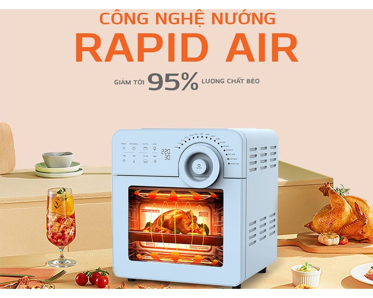 Nồi chiên không dầu 14.5 lít UNIE UNSKYBLUE chính hãng Nồi chiên không dầu 14.5 lít UNIE UNSKYBLUE chính hãng - góc nhìn 2