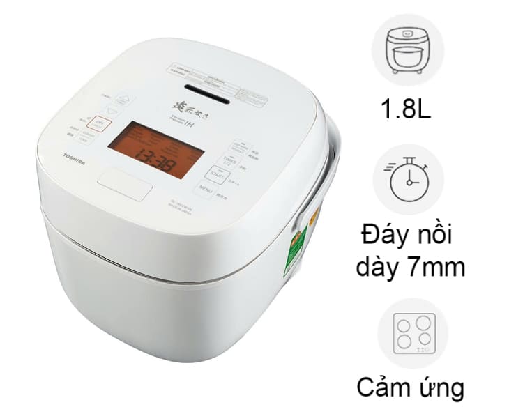 Nồi cơm áp suất cao tần Toshiba 1.8 lít RC-18VXWVN(W)