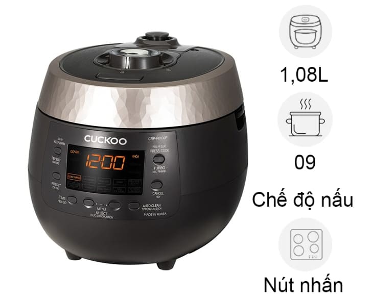 Nồi cơm điện tử áp suất Cuckoo 1.08 lít CRP-R0600F/BKGBCRVNCV Nồi cơm điện tử áp suất Cuckoo 1.08 lít CRP-R0600F/BKGBCRVNCV - hình ảnh sản phẩm